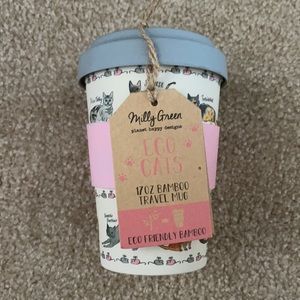 NEW NWT Milly Green Eco Cats 17oz BambooTravel Mug